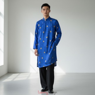 Áo dài nam vải in, N25.02 xanh L